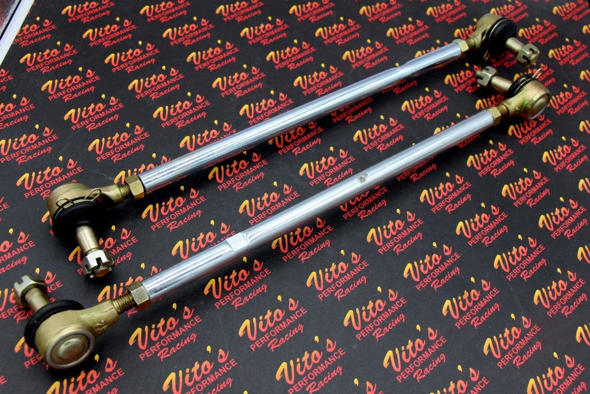 2 x NEW Vito's Yamaha Banshee SILVER tie rods + ball joints STOCK LENGTH kit 3