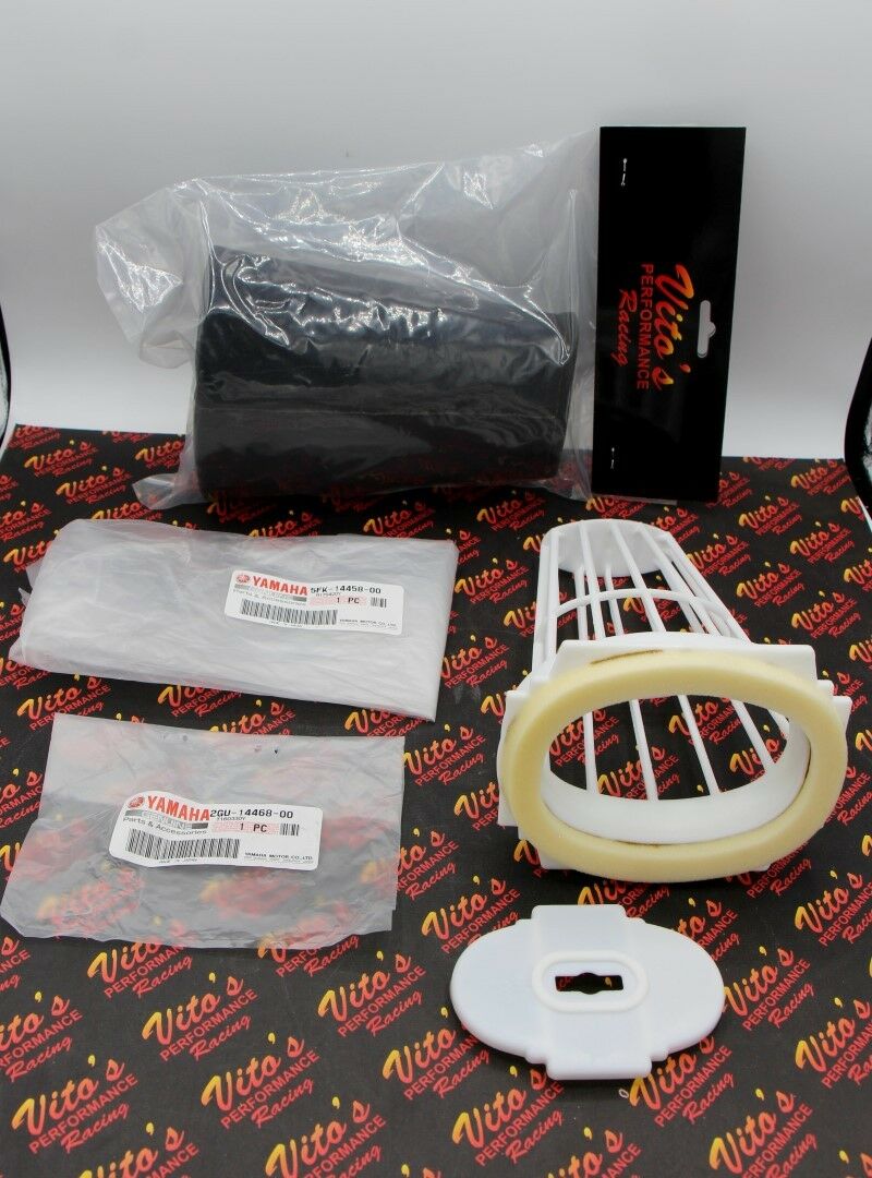 Yamaha Banshee OEM factory AIR FILTER CAGE GUIDE w/ New Vito's filter + END CAP 1
