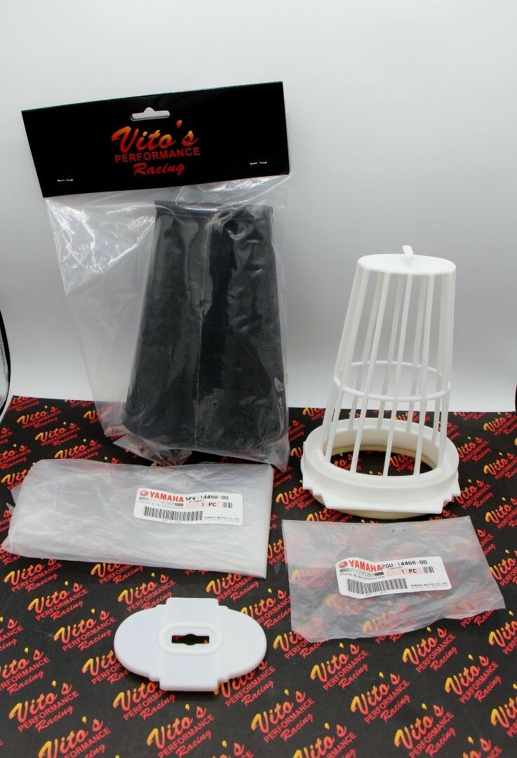 Yamaha Banshee OEM factory AIR FILTER CAGE GUIDE w/ New Vito's filter + END CAP 2