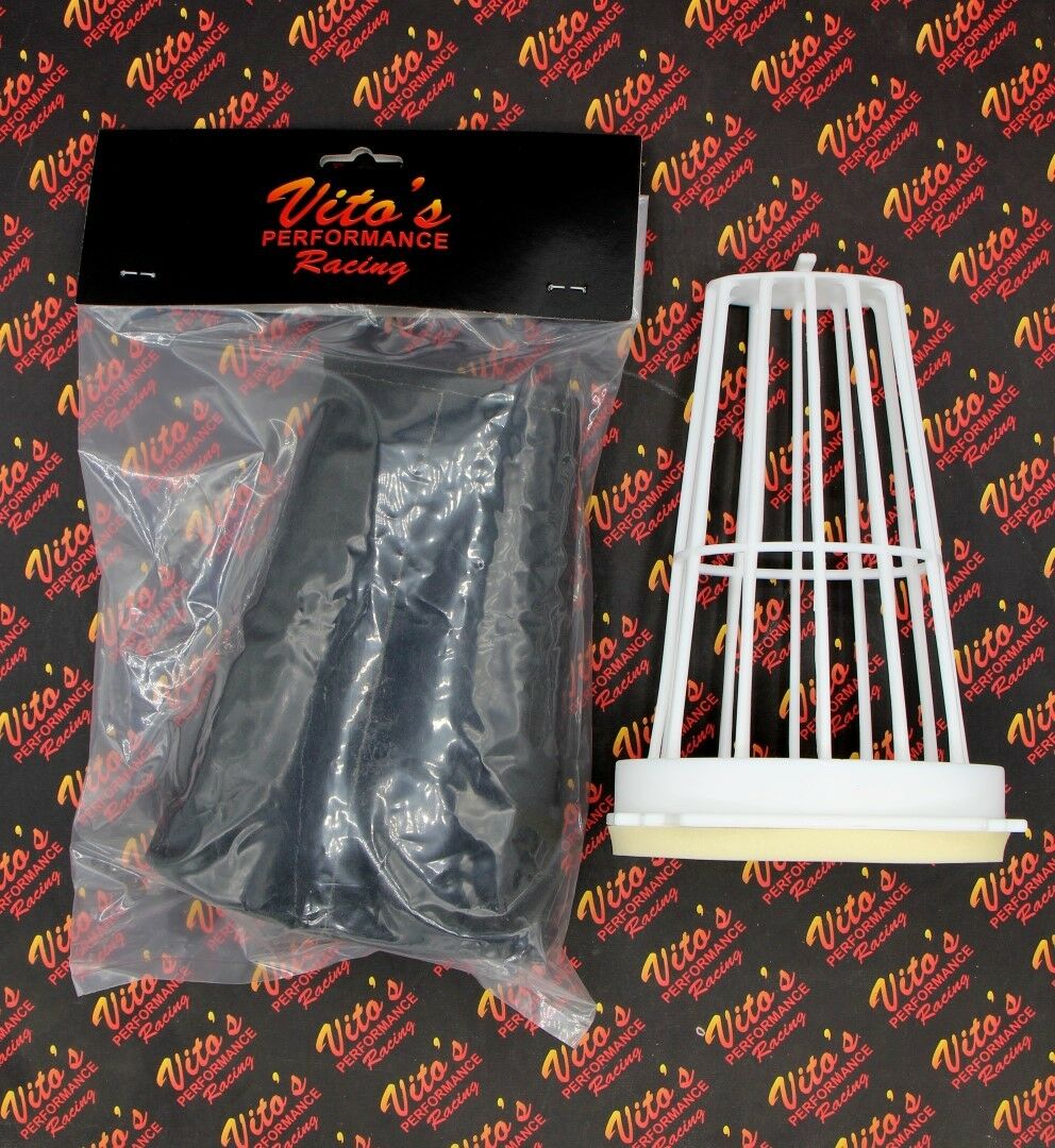 Yamaha Banshee OEM factory AIR FILTER CAGE GUIDE w/ New Vito's filter + END CAP 3