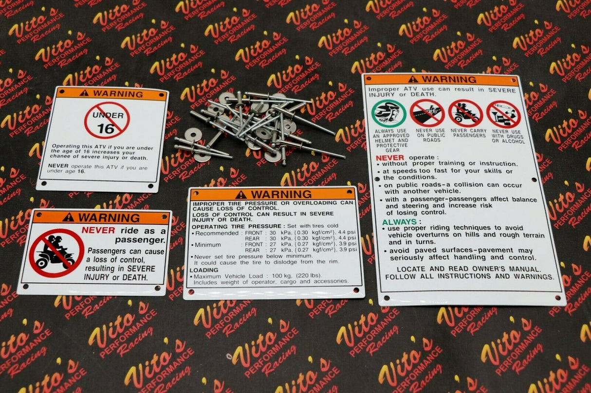 Yamaha warning decals stickers labels ALUMINUM BACKED Raptor Blaster BANSHEE 1