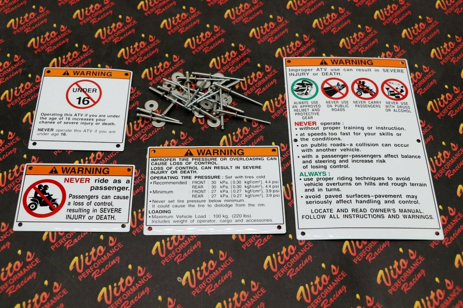 Yamaha warning decals stickers labels ALUMINUM BACKED Raptor Blaster BANSHEE 1