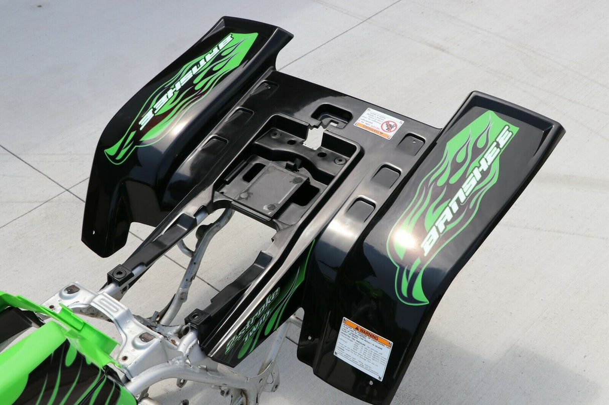 Yamaha Banshee fenders + gas tank plastic + grill + graphics BLACK GREEN 12