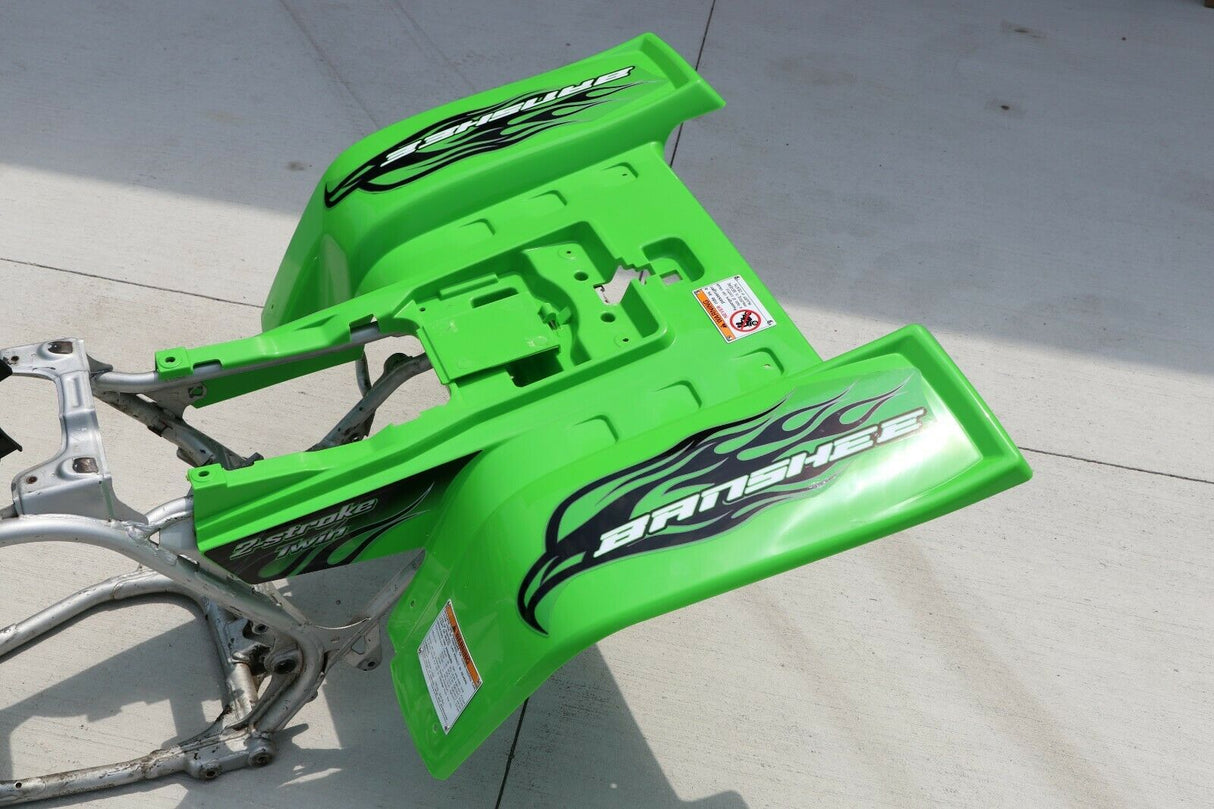 Yamaha Banshee fenders + gas tank plastic + grill + graphics GREEN BLACK 9