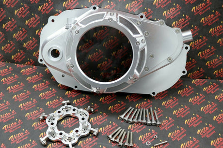 CLUTCH COVER + LOCK UP KIT Billet aluminum Yamaha Banshee clear window SILVER 2
