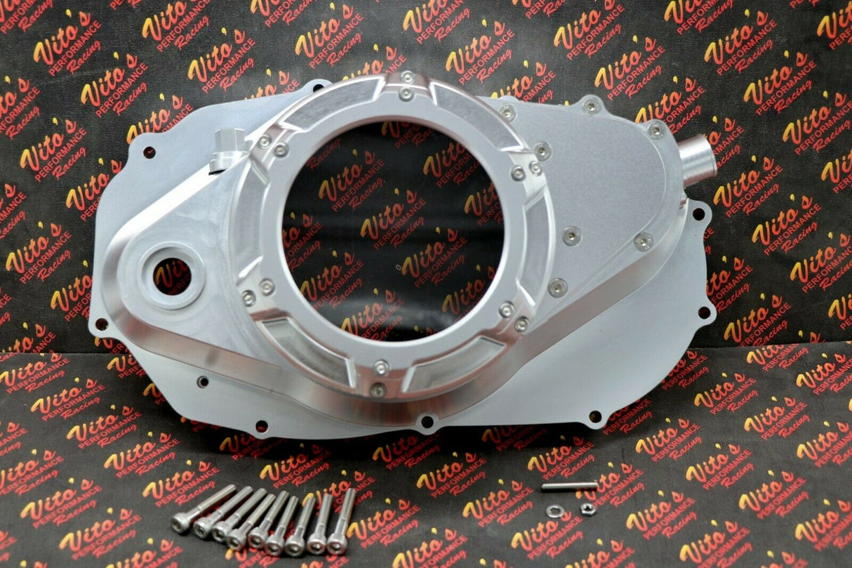 CLUTCH COVER + LOCK UP KIT Billet aluminum Yamaha Banshee clear window SILVER 3
