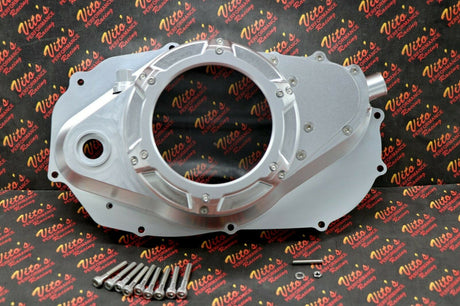 CLUTCH COVER + LOCK UP KIT Billet aluminum Yamaha Banshee clear window SILVER 3