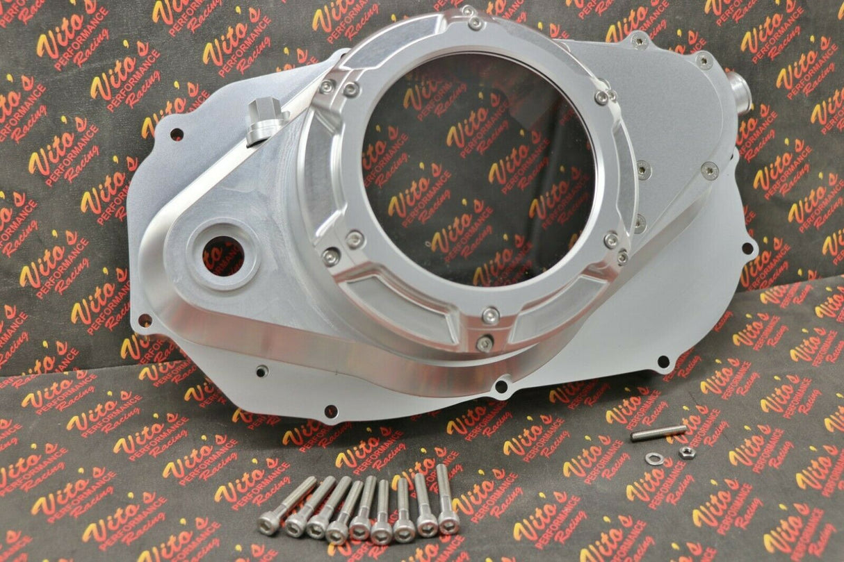 CLUTCH COVER + LOCK UP KIT Billet aluminum Yamaha Banshee clear window SILVER 4