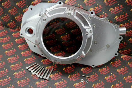 CLUTCH COVER + LOCK UP KIT Billet aluminum Yamaha Banshee clear window SILVER 5