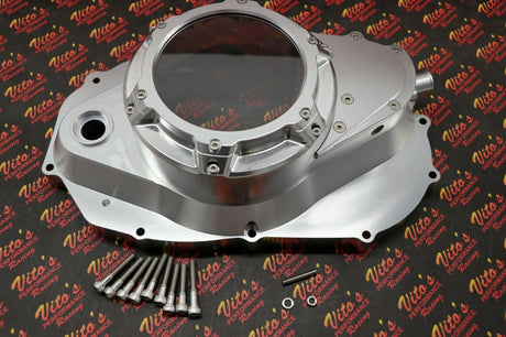 CLUTCH COVER + LOCK UP KIT Billet aluminum Yamaha Banshee clear window SILVER 6
