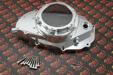 CLUTCH COVER + LOCK UP KIT Billet aluminum Yamaha Banshee clear window SILVER 7