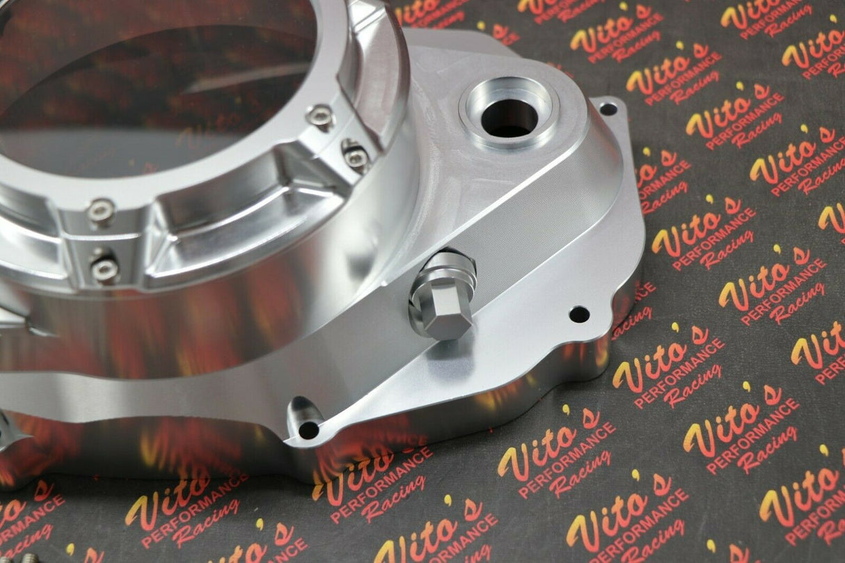 CLUTCH COVER + LOCK UP KIT Billet aluminum Yamaha Banshee clear window SILVER 9