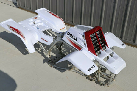 Yamaha Banshee fenders + gas tank plastic grill graphics WHITE CHERRY RED 2004 3