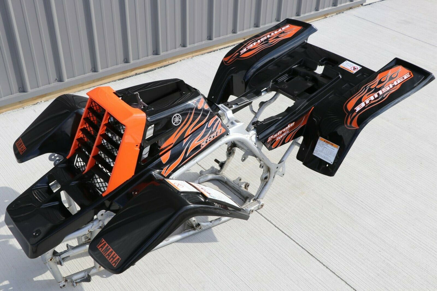 Yamaha Banshee fenders + gas tank plastic + grill + graphics BLACK ORANGE Set B 2