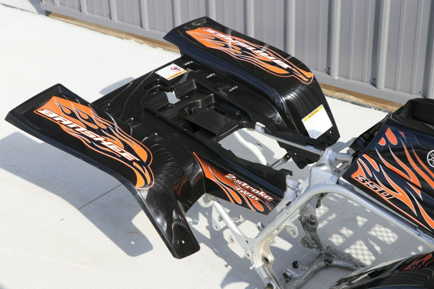 Yamaha Banshee fenders + gas tank plastic + grill + graphics BLACK ORANGE Set B 4
