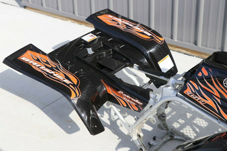 Yamaha Banshee fenders + gas tank plastic + grill + graphics BLACK ORANGE Set B 4
