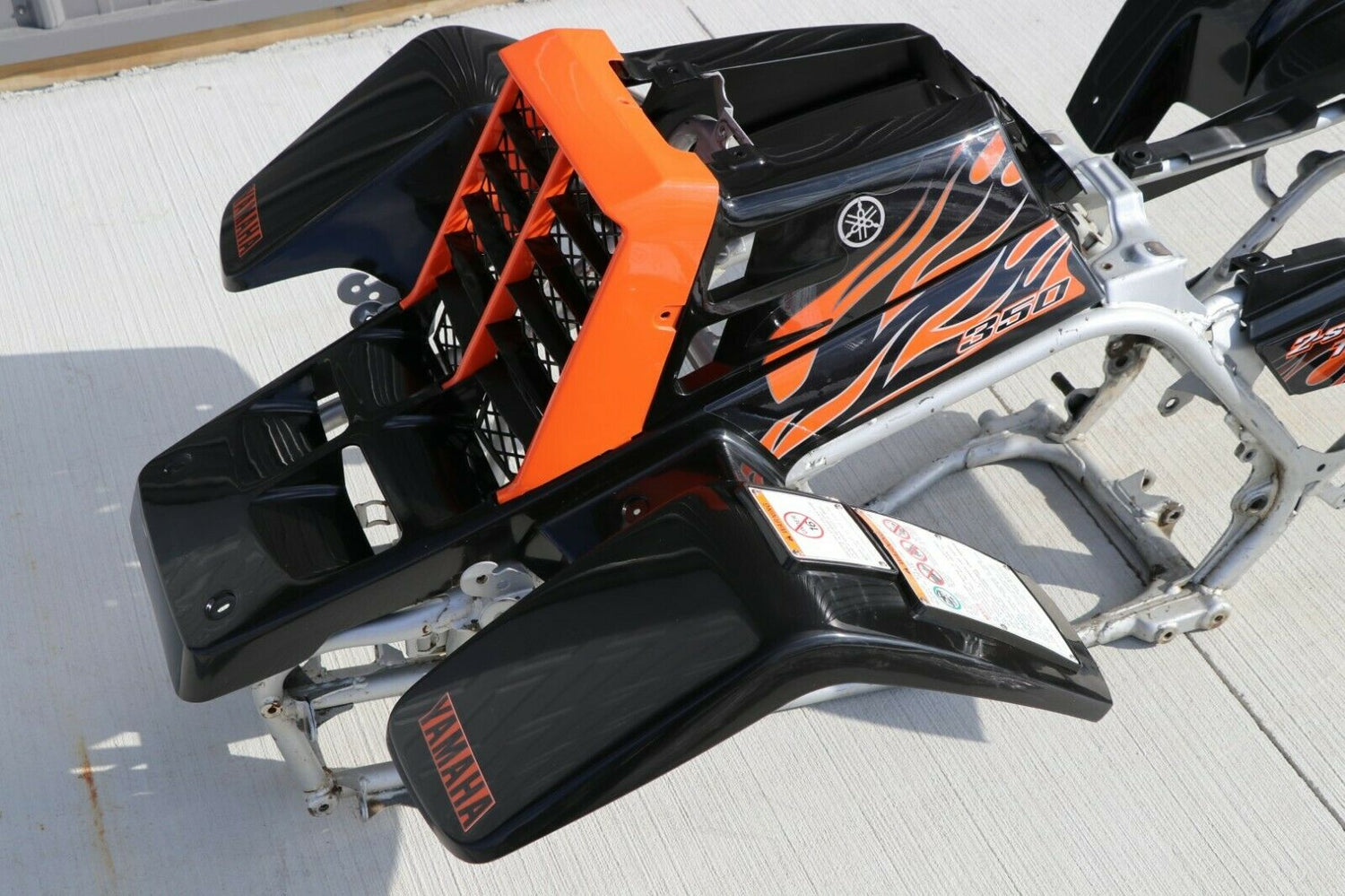 Yamaha Banshee fenders + gas tank plastic + grill + graphics BLACK ORANGE Set B 8