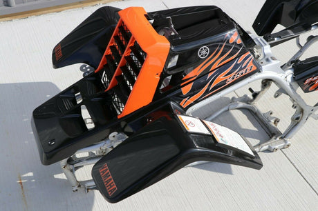 Yamaha Banshee fenders + gas tank plastic + grill + graphics BLACK ORANGE Set B 8