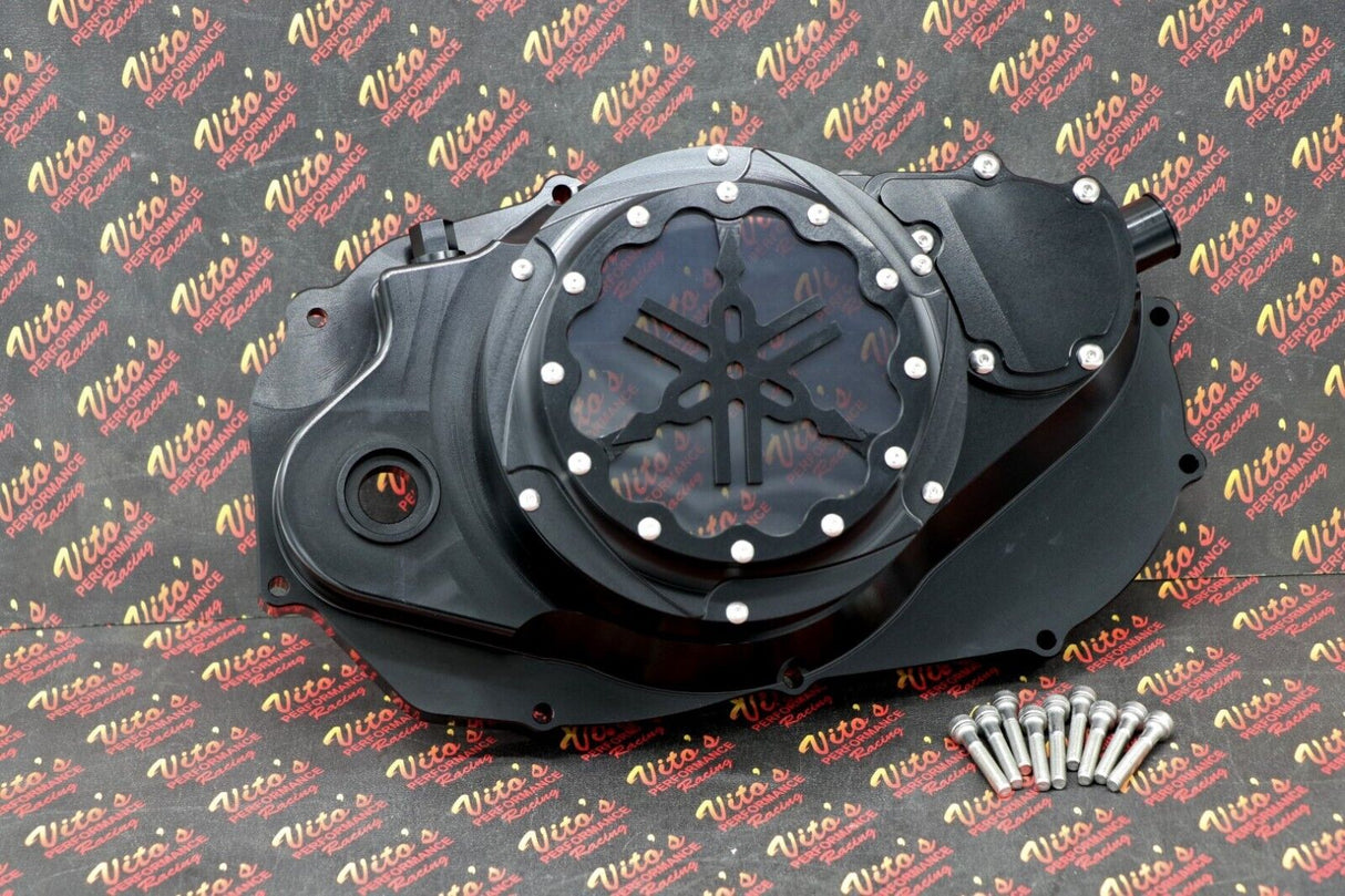 Billet aluminum Yamaha Banshee lock up CLUTCH COVER clear window BLACK + LOGO 2