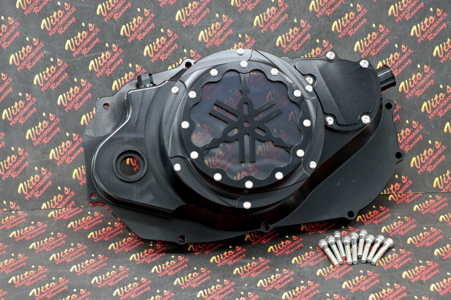 Billet aluminum Yamaha Banshee lock up CLUTCH COVER clear window BLACK + LOGO 2