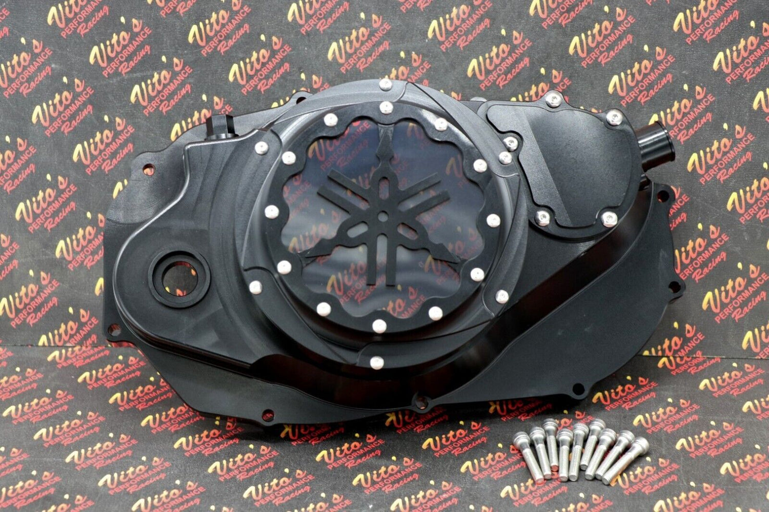 Billet aluminum Yamaha Banshee lock up CLUTCH COVER clear window BLACK + LOGO 3