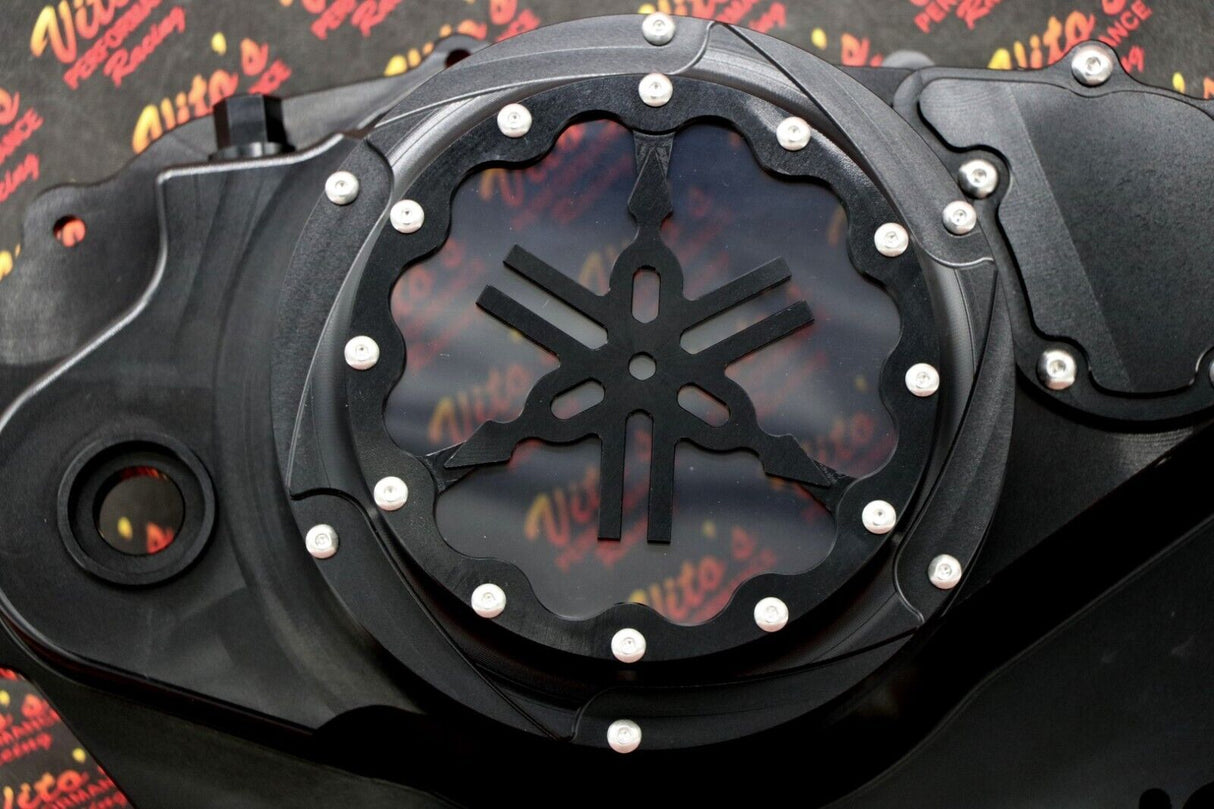 Billet aluminum Yamaha Banshee lock up CLUTCH COVER clear window BLACK + LOGO 4