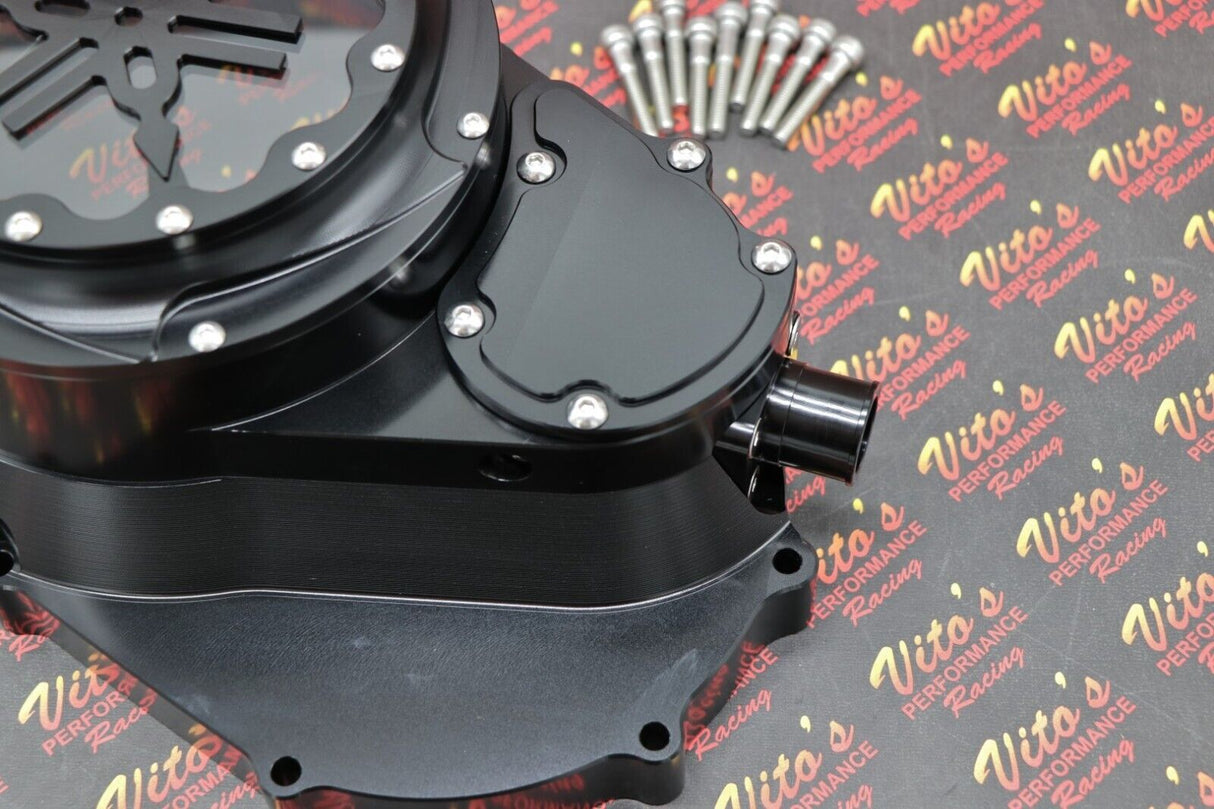 Billet aluminum Yamaha Banshee lock up CLUTCH COVER clear window BLACK + LOGO 5