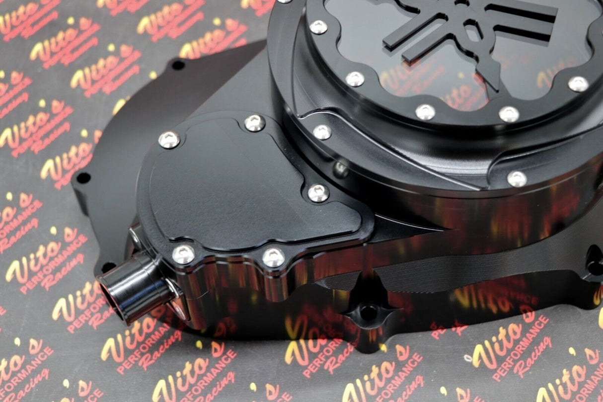 Billet aluminum Yamaha Banshee lock up CLUTCH COVER clear window BLACK + LOGO 8