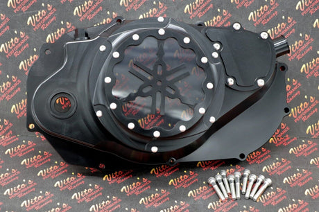 Billet aluminum Yamaha Banshee lock up CLUTCH COVER clear window BLACK + LOGO 11