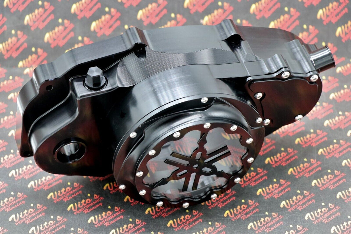 Billet aluminum Yamaha Banshee lock up CLUTCH COVER clear window BLACK + LOGO 12