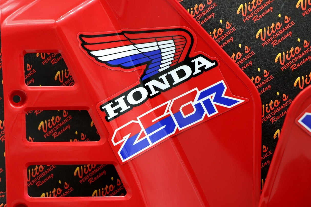 Radiator Shrouds tank plastic guards Honda ATC250R 1985 1986 RED + sticker kit 3