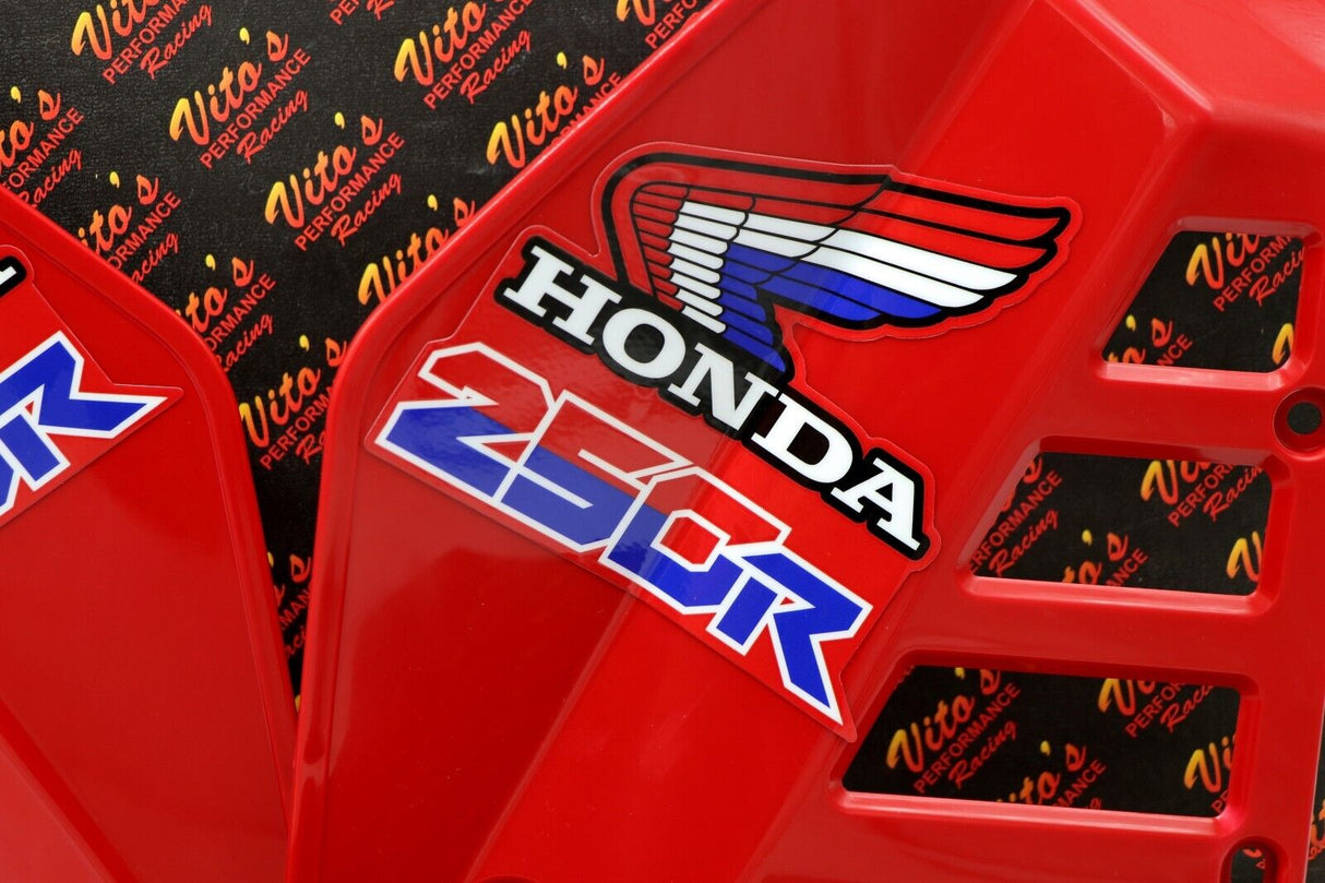 Radiator Shrouds tank plastic guards Honda ATC250R 1985 1986 RED + sticker kit 4