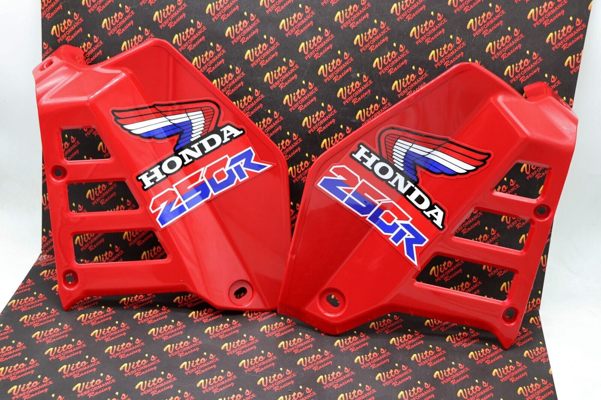 Radiator Shrouds tank plastic guards Honda ATC250R 1985 1986 RED + sticker kit 5