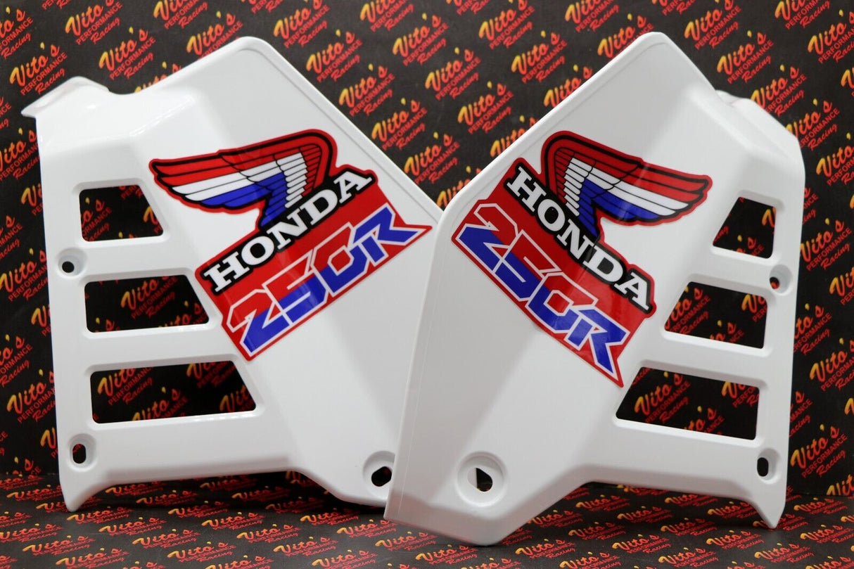 Radiator Shrouds tank plastic guards Honda ATC250R 1985 1986 WHITE + sticker kit 2