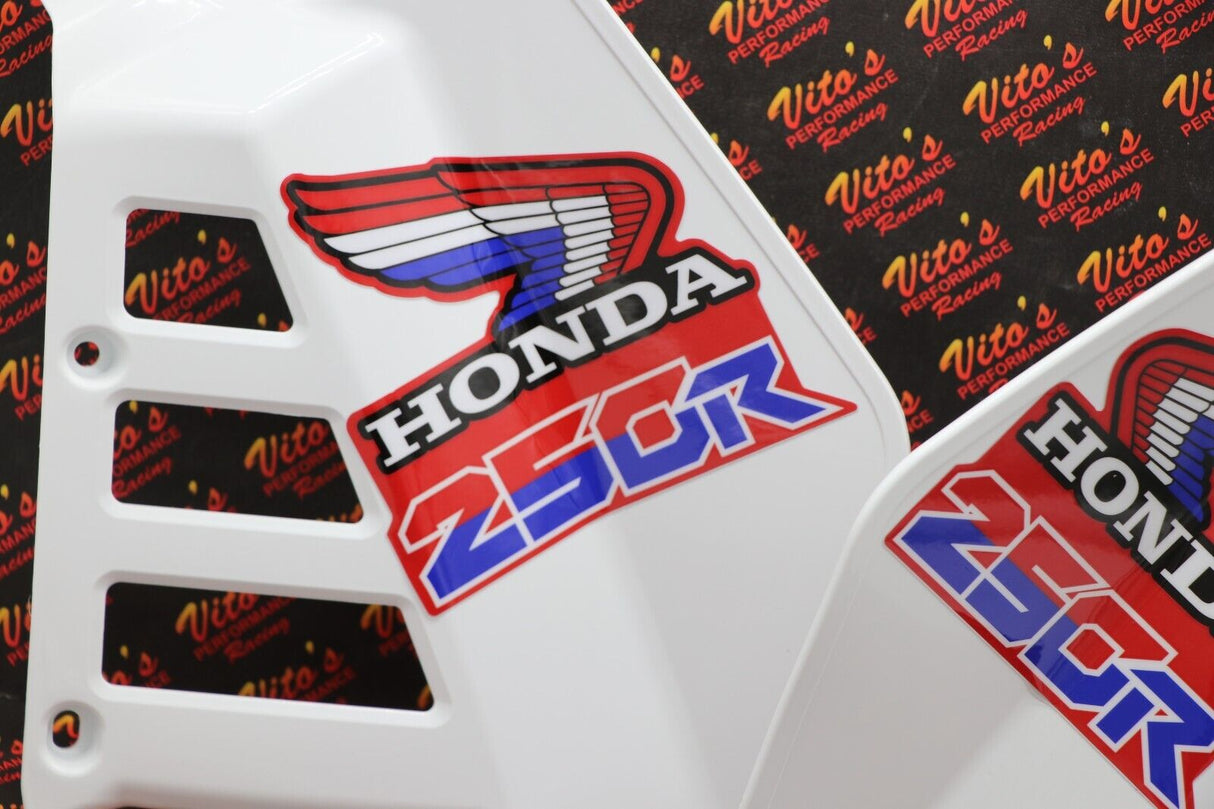 Radiator Shrouds tank plastic guards Honda ATC250R 1985 1986 WHITE + sticker kit 3