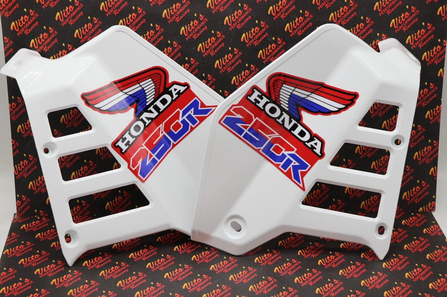 Radiator Shrouds tank plastic guards Honda ATC250R 1985 1986 WHITE + sticker kit 4