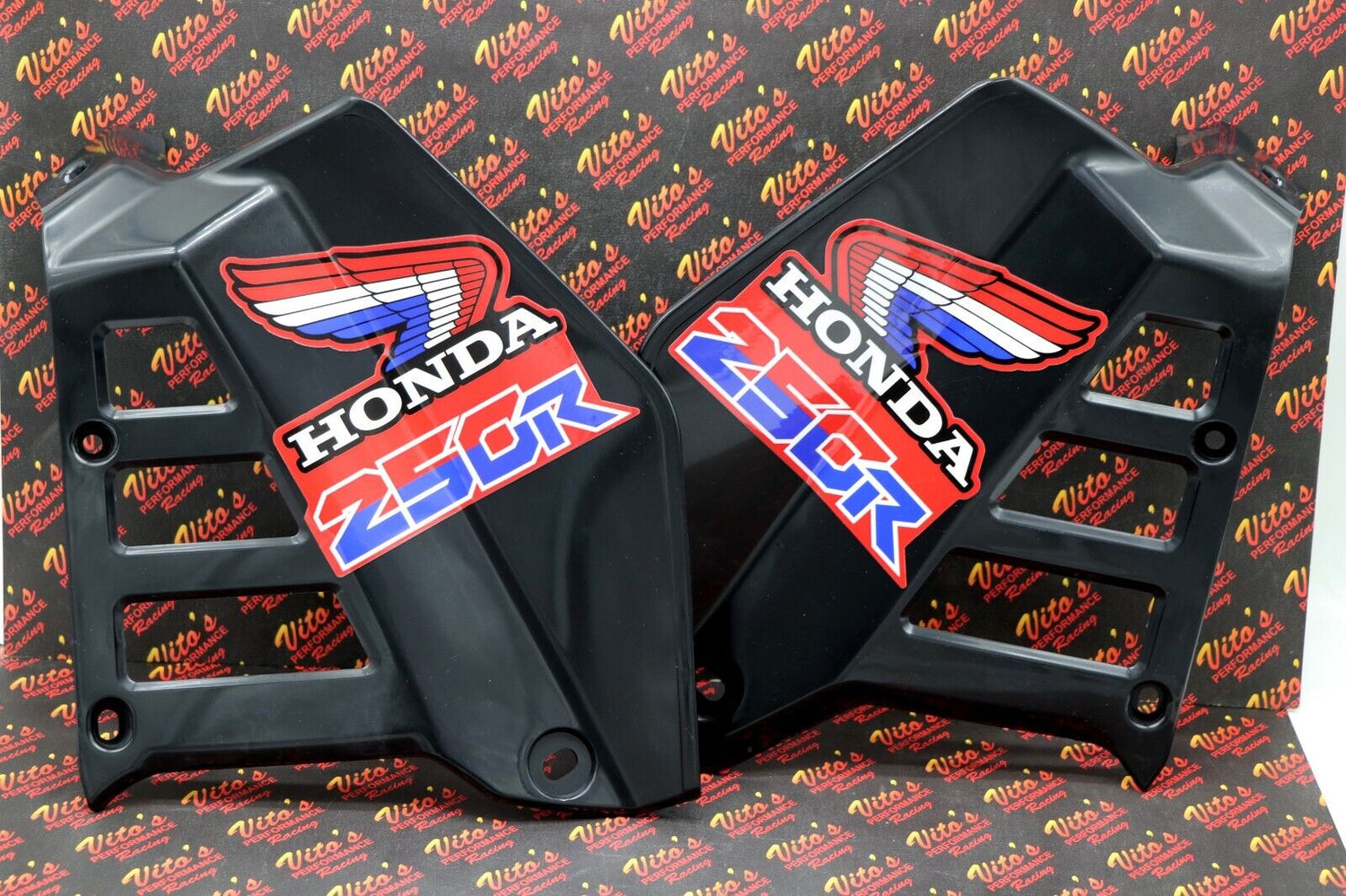 Radiator Shrouds tank plastic guards Honda ATC250R 1985 1986 BLACK + sticker kit 2