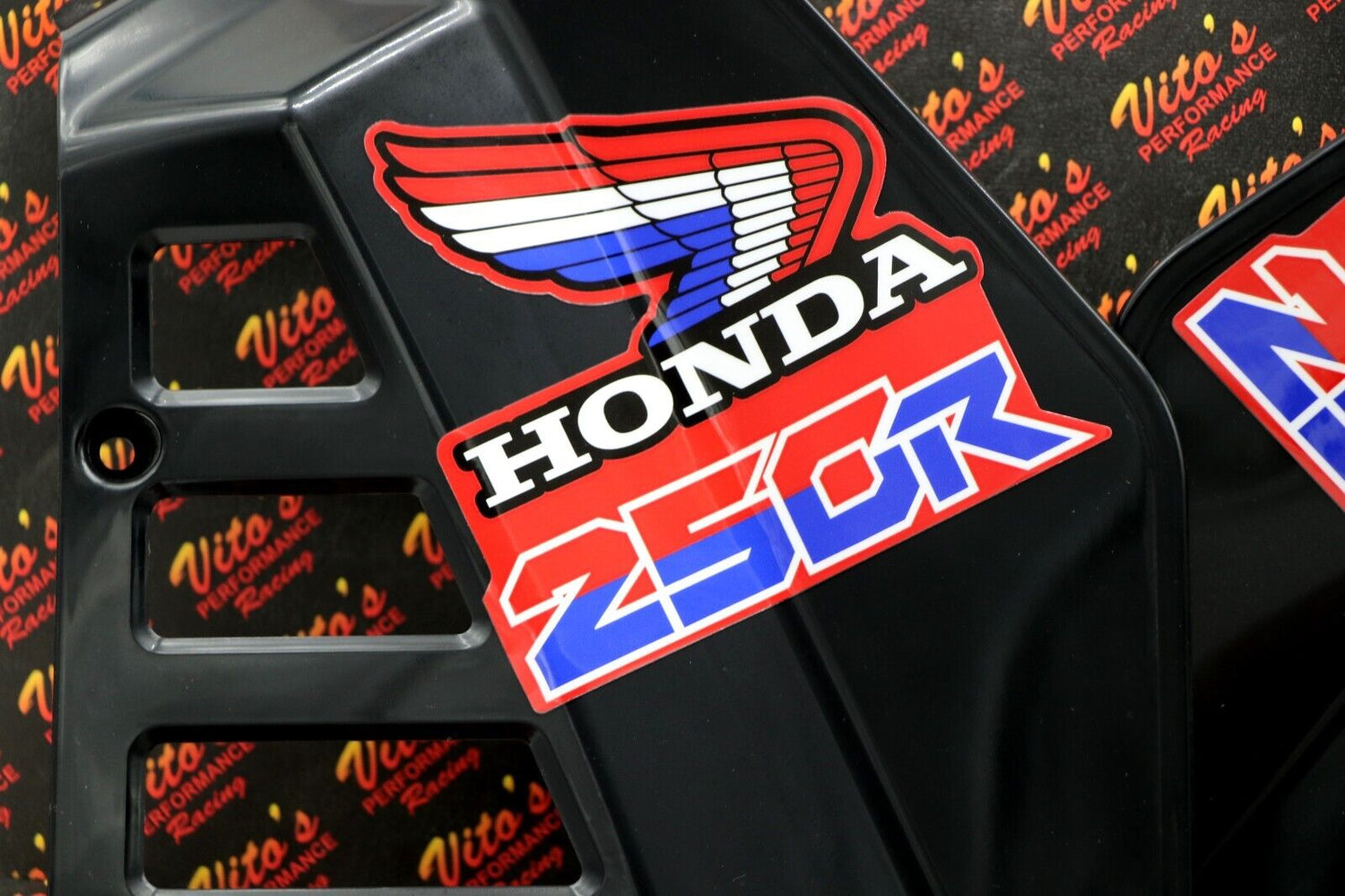 Radiator Shrouds tank plastic guards Honda ATC250R 1985 1986 BLACK + sticker kit 3