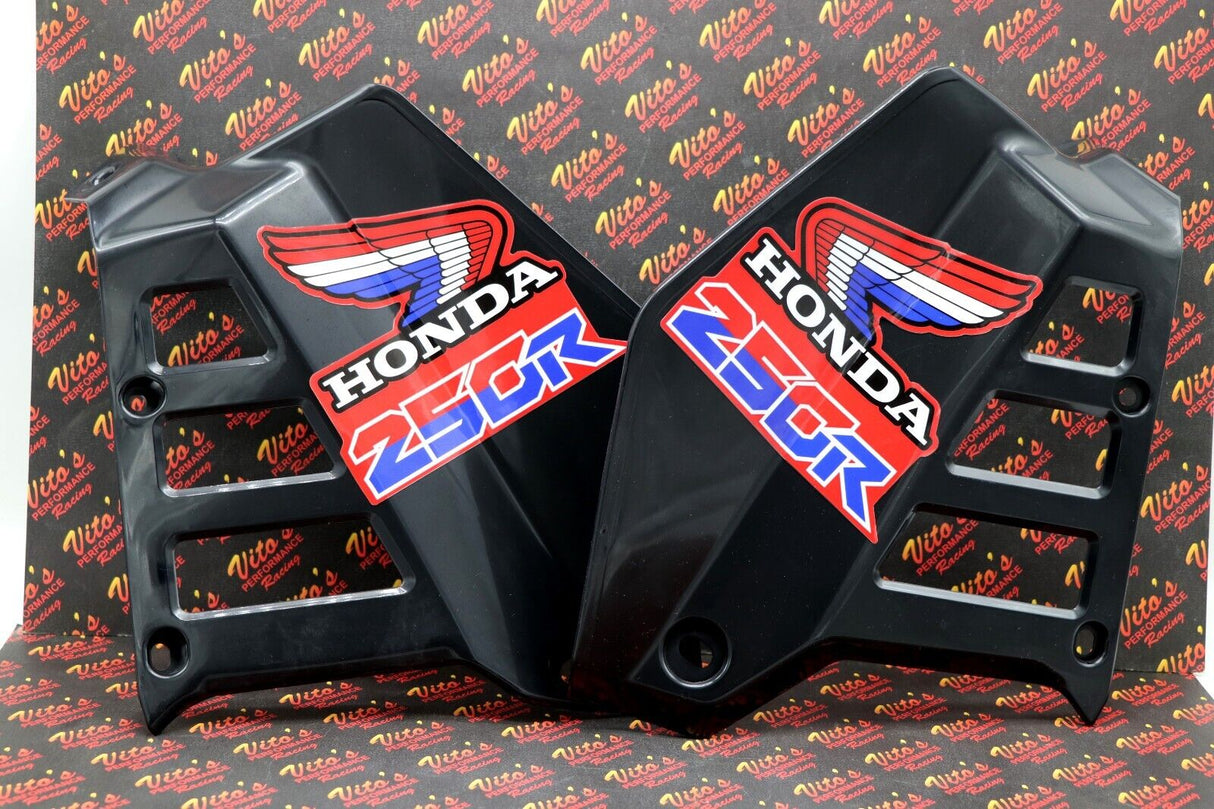 Radiator Shrouds tank plastic guards Honda ATC250R 1985 1986 BLACK + sticker kit 4