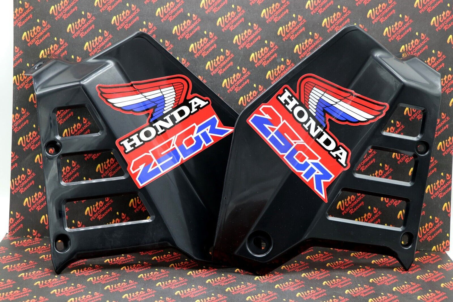 Radiator Shrouds tank plastic guards Honda ATC250R 1985 1986 BLACK + sticker kit 4