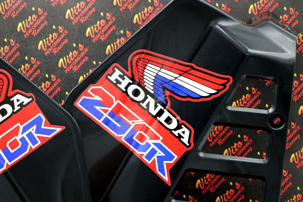 Radiator Shrouds tank plastic guards Honda ATC250R 1985 1986 BLACK + sticker kit 5