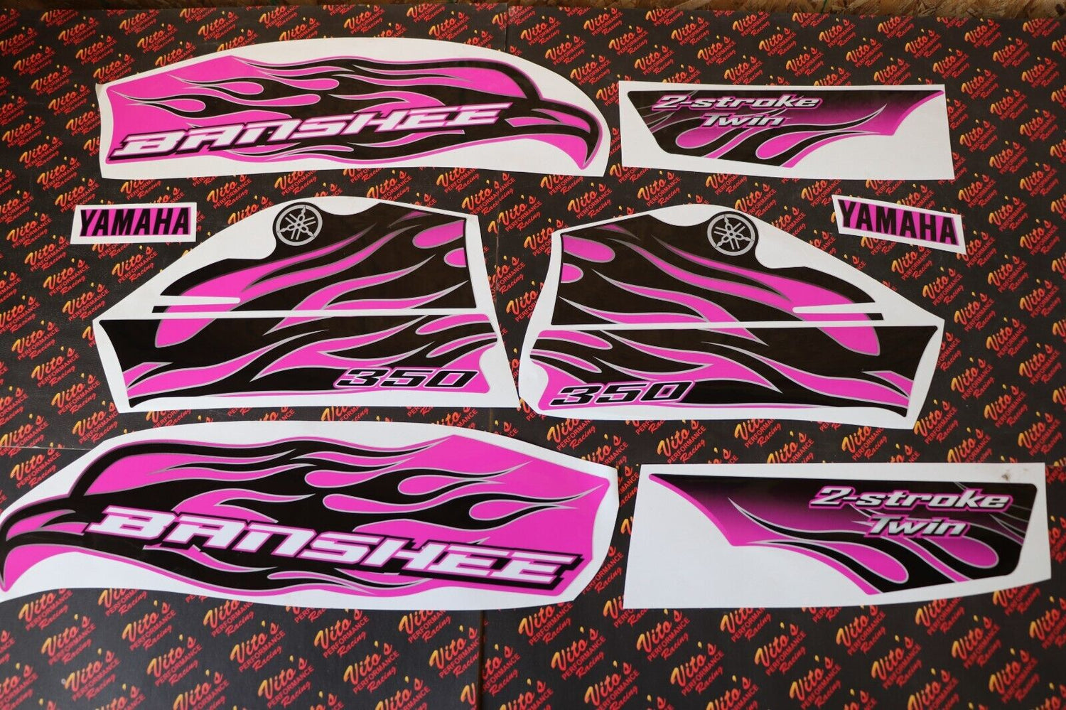 Vito's custom vinyl graphics 14MIL sticker Yamaha Banshee BLACK & PINK 1987-2006 1