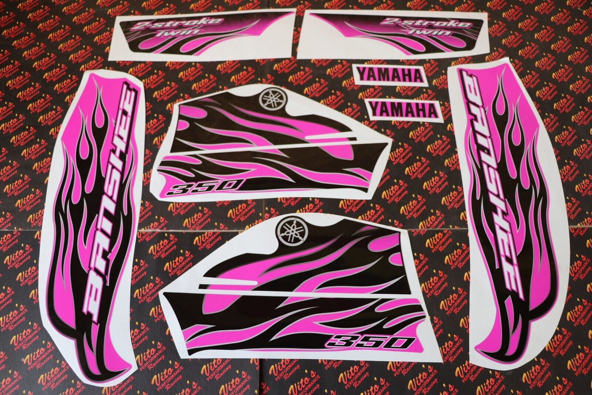 Vito's custom vinyl graphics 14MIL sticker Yamaha Banshee BLACK & PINK 1987-2006 2