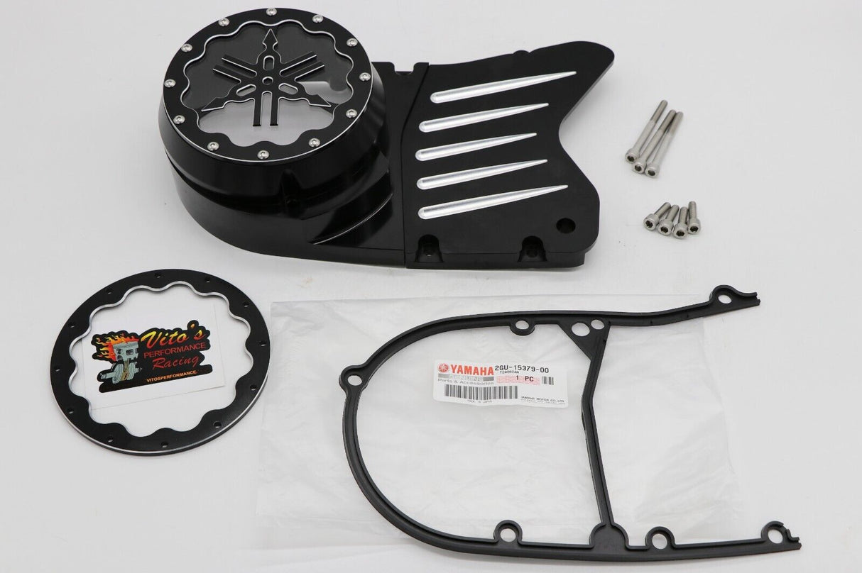 Billet aluminum stator cover clear window + 2 inserts for Yamaha Banshee BLACK 1