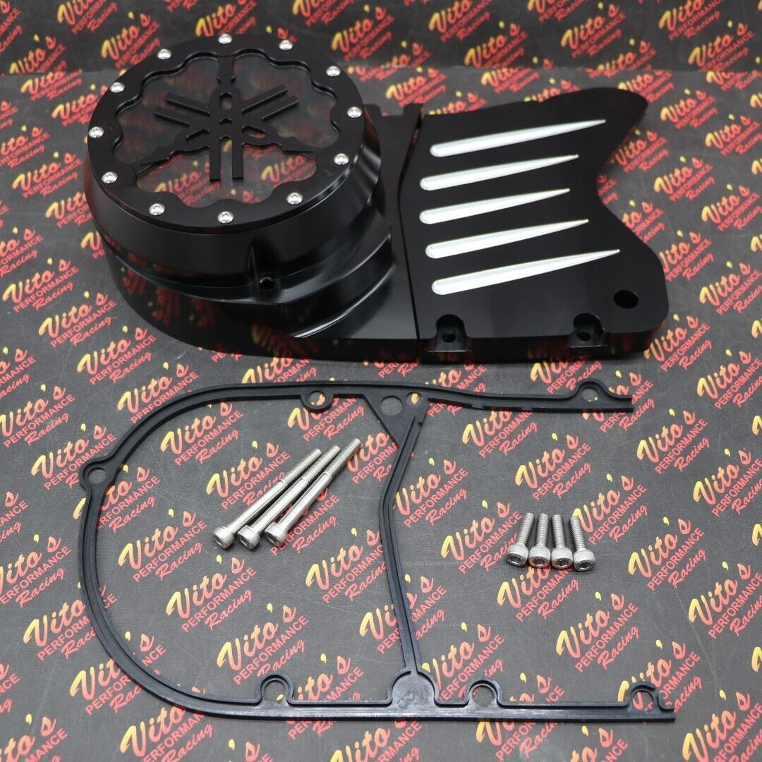 Billet aluminum stator cover clear window + 2 inserts for Yamaha Banshee BLACK 6