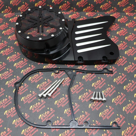 Billet aluminum stator cover clear window + 2 inserts for Yamaha Banshee BLACK 6