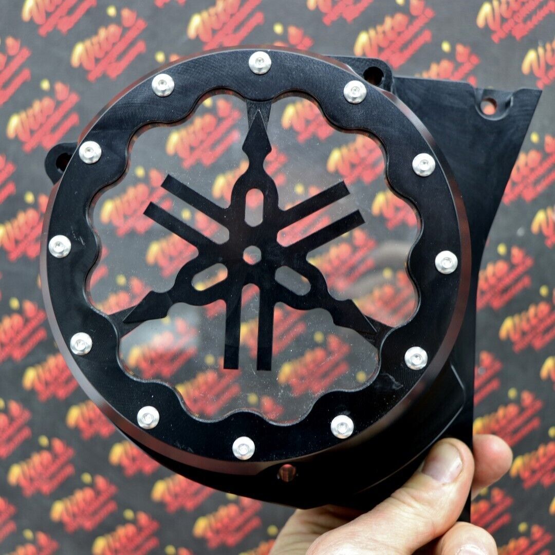 Billet aluminum stator cover clear window + 2 inserts for Yamaha Banshee BLACK 8