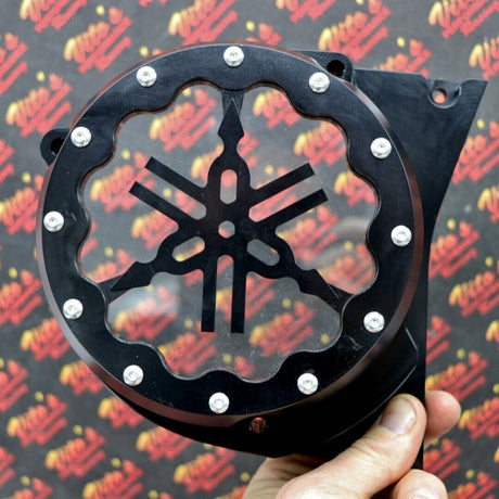Billet aluminum stator cover clear window + 2 inserts for Yamaha Banshee BLACK 8