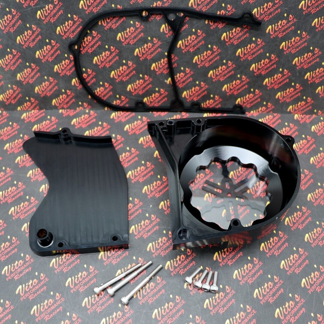 Billet aluminum stator cover clear window + 2 inserts for Yamaha Banshee BLACK 9