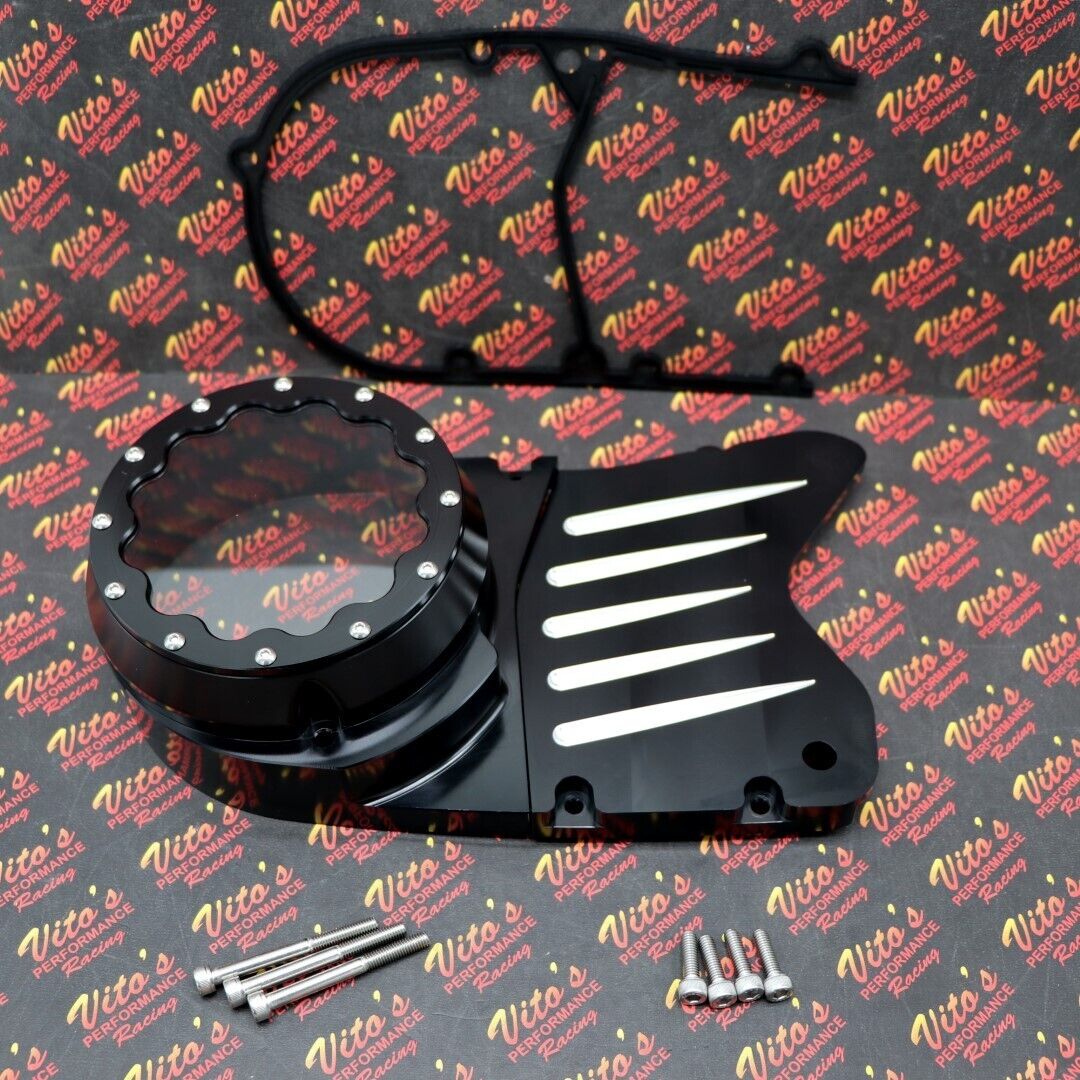 Billet aluminum stator cover clear window + 2 inserts for Yamaha Banshee BLACK 10